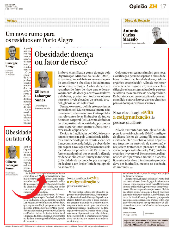 Cardiologista Cardiologista Dr. Gilberto Nunes | Porto Alegre 05032025 GZH Artigo Obesidade doenca ou fator de risco montagem